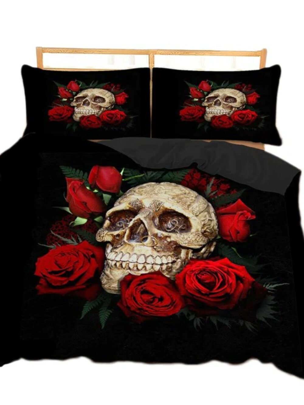 Skull and roses QUEEN size 3 piece Duvet  set, NWT! Beautiful!